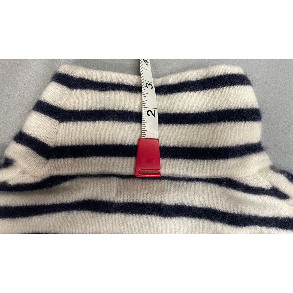 Halston Cashmere Sweater Womens Small Navy White Striped Turtleneck 2-Ply Knit - Picture 10 of 10
